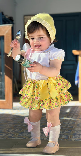 Sonata Infantil Girls Lemon Floral Skort Set VE2527 - MADE TO ORDER