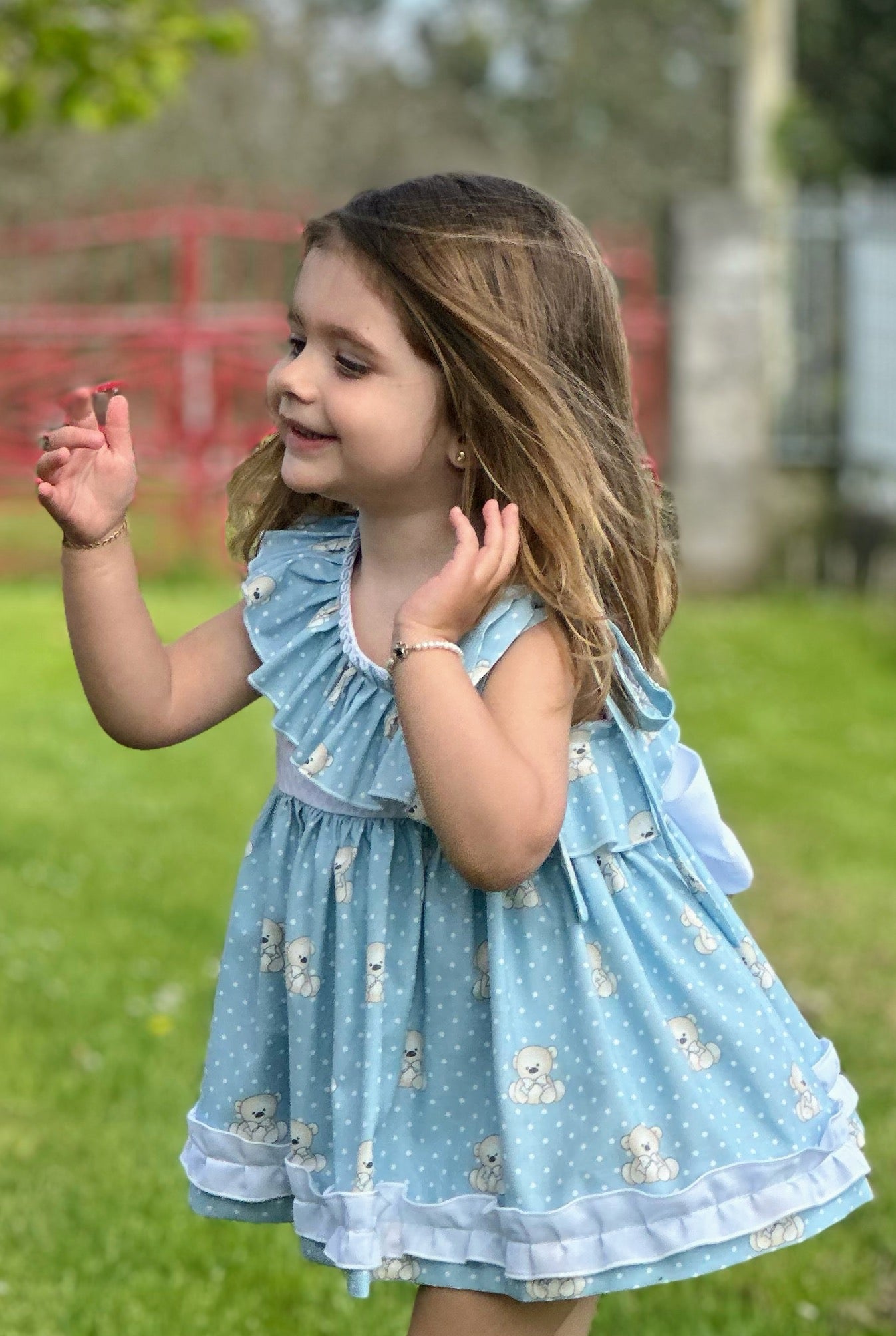 Sonata Infantil Girls Blue Teddy Summer Dress VE2522- MADE TO ORDER