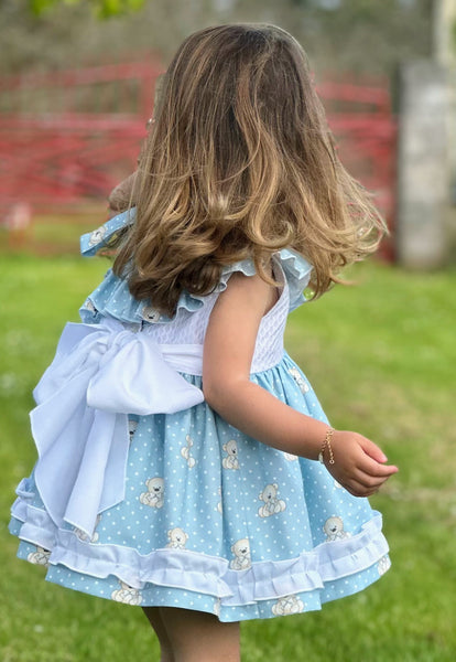 Sonata Infantil Girls Blue Teddy Summer Dress VE2522- MADE TO ORDER