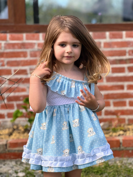 Sonata Infantil Girls Blue Teddy Summer Dress VE2522- MADE TO ORDER