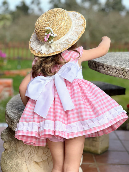 Sonata Infantil Girls Pink & White Check Summer Dress VE2521 - MADE TO ORDER