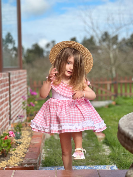 Sonata Infantil Girls Pink & White Check Summer Dress VE2521 - MADE TO ORDER