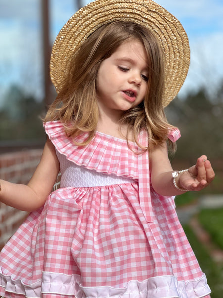 Sonata Infantil Girls Pink & White Check Summer Dress VE2521 - MADE TO ORDER