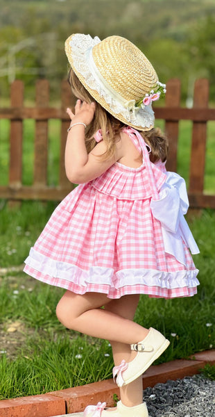 Sonata Infantil Girls Pink & White Check Summer Dress VE2521 - MADE TO ORDER