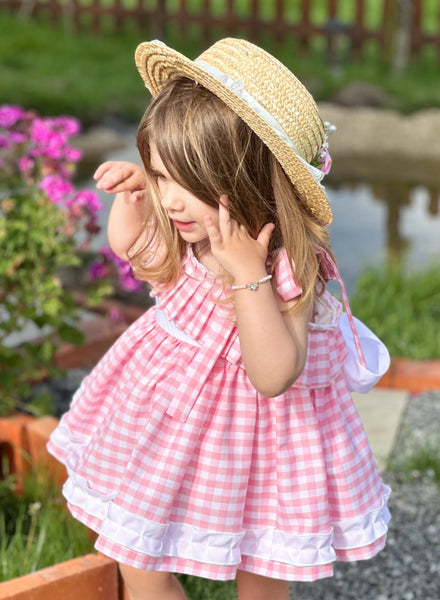 Sonata Infantil Girls Pink & White Check Summer Dress VE2521 - MADE TO ORDER