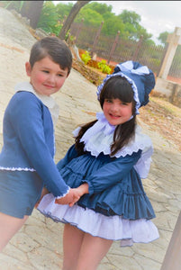 ELA Confeccion AW23 Spanish Girls Blue Puffball Dress & Pants - MADE TO ORDER
