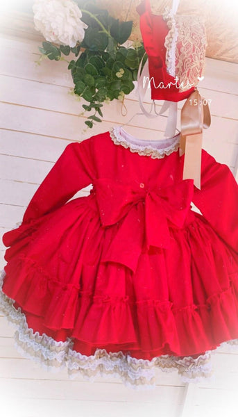 ELA Confeccion AW23 Spanish Girls Red Puffball Dress & Pants - MADE TO ORDER