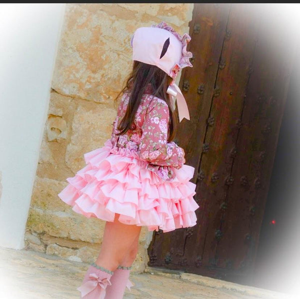 ELA Confeccion AW23 Colette Spanish Girls Pink Floral Puffball Dress & Pants - MADE TO ORDER