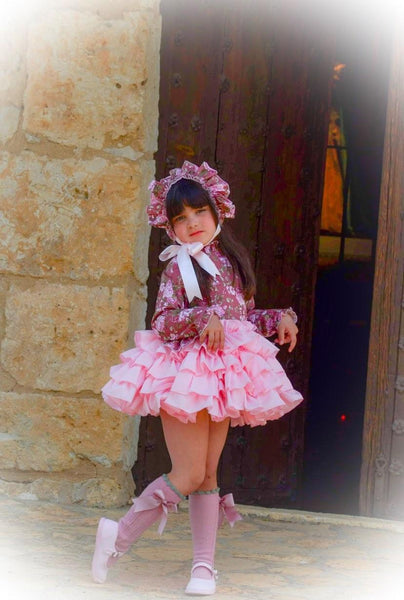 ELA Confeccion AW23 Colette Spanish Girls Pink Floral Puffball Dress & Pants - MADE TO ORDER