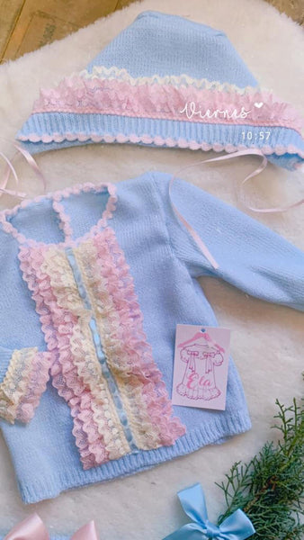 Ela Confeccion AW23 Spanish Baby Girls Blue Knitted Jam Pant Set - MADE TO ORDER