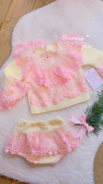 Ela Confeccion AW23 Spanish Baby Girls Lemon Knitted Jam Pant Set - MADE TO ORDER