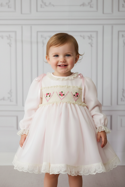 Sonata Infantil Spanish Girls Pink Smocked Angele Puffball Dress IN2118 - MADE TO ORDER