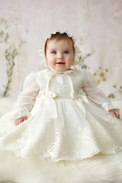 Sonata Infantil Spanish Girls Ivory Embroidery & Pearl Lace Puffball Dress IN2223- MADE TO ORDER