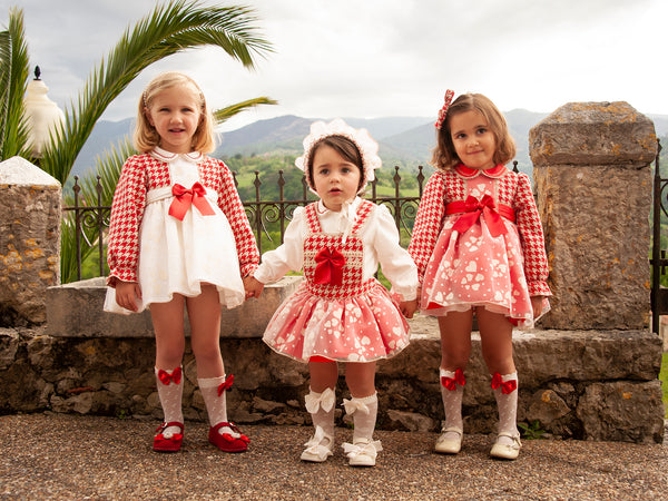Sonata AW23 Spanish Girls Red Dogtooth Skort & Blouse Set IN2310 -  MADE TO ORDER