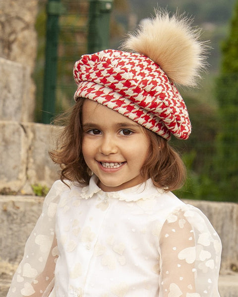 Sonata AW23 Spanish Girls Red & Cream Dogtooth Puffball Dress IN2308 3y - IN STOCK NOW