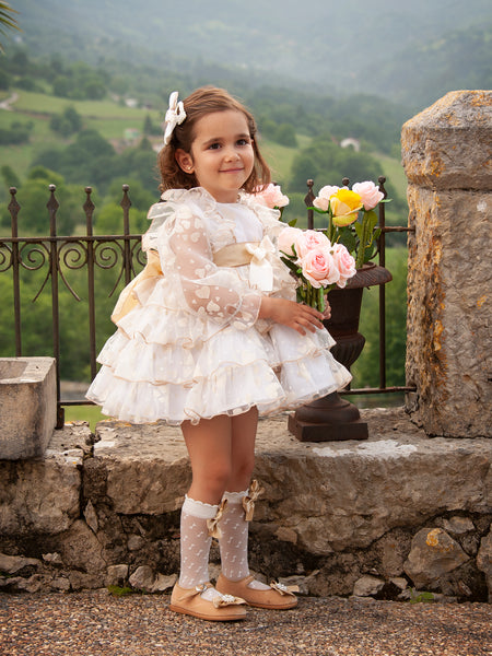 Sonata AW23 Spanish Girls Cream Heart Organza Puffball Dress IN2325 - MADE TO ORDER