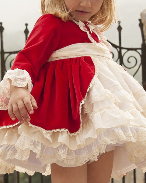 Sonata AW23 Spanish Girls Red Velvet Puffball Dress IN2345 - MADE TO ORDER