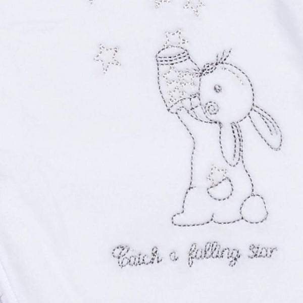 Traditional Unisex Baby White Bunny & Star Velour Sleepsuit / Babygrow
