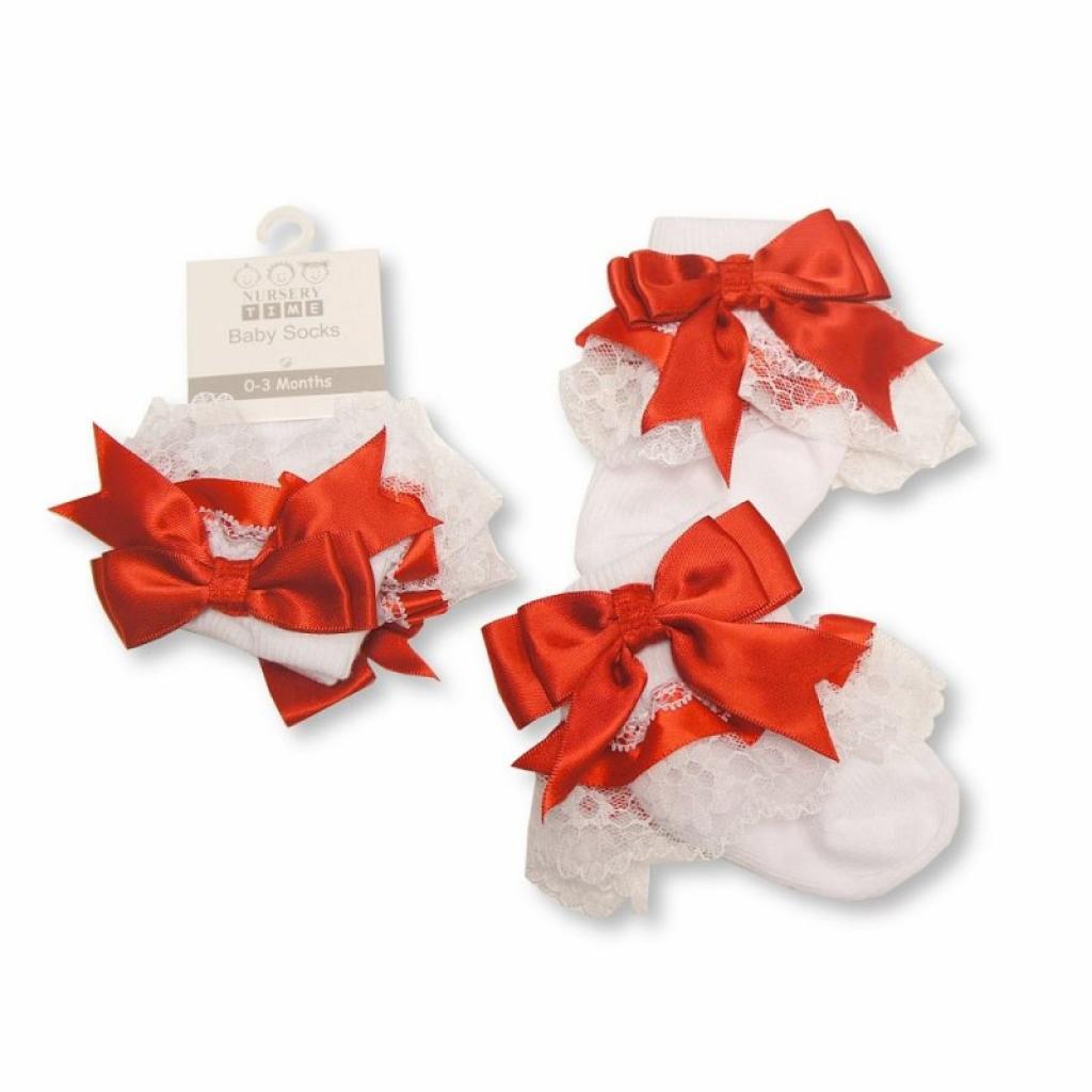 Traditional Baby Girls Red & White Ankle Bow Socks