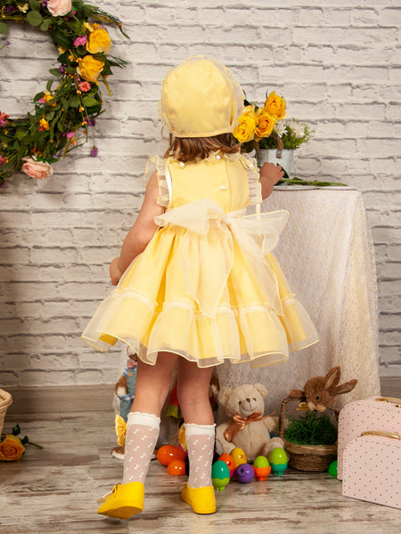 Sonata Infantil Spanish Girls Lemon Smocked Organza Dress PC2310 - IN STOCK NOW