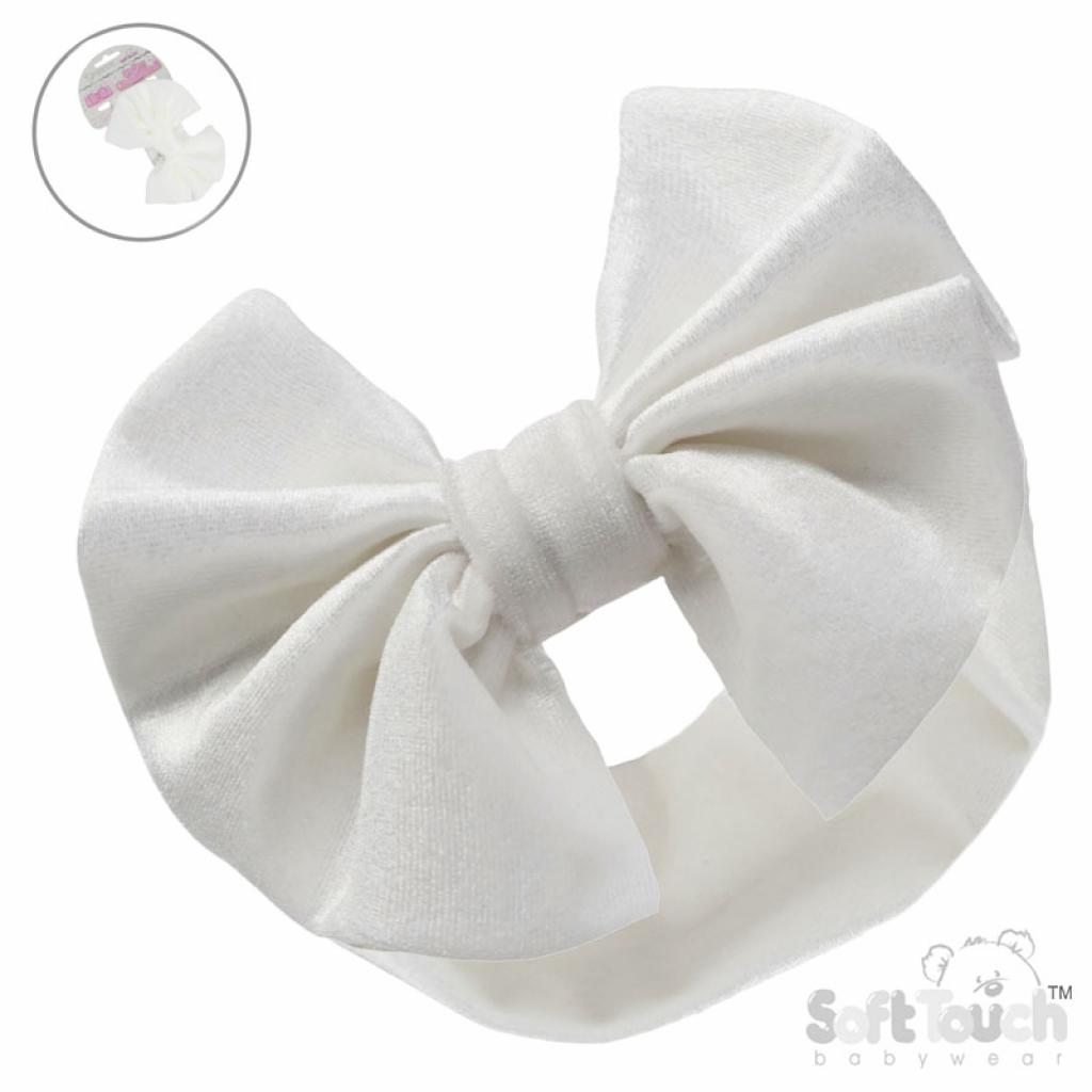 Traditional Baby Girls Large Velour Bow Headband Cream 0-12 months
