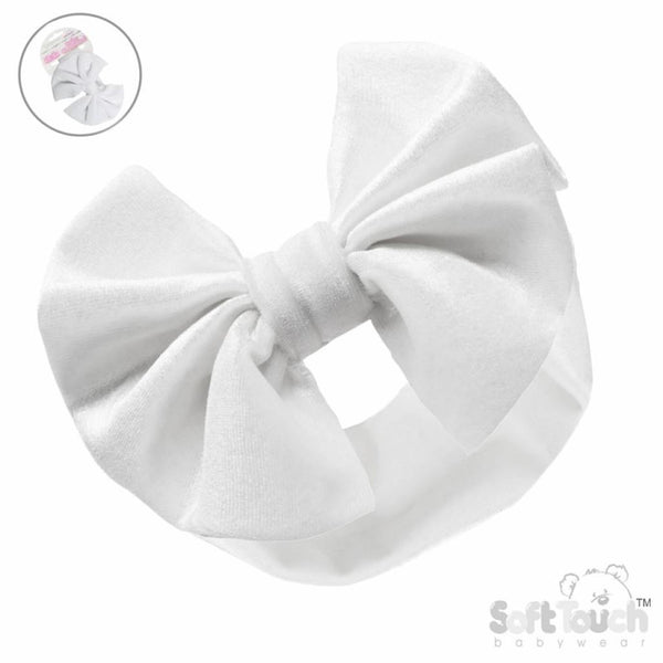 Traditional Baby Girls Large Velour Bow Headband White 0-12 months