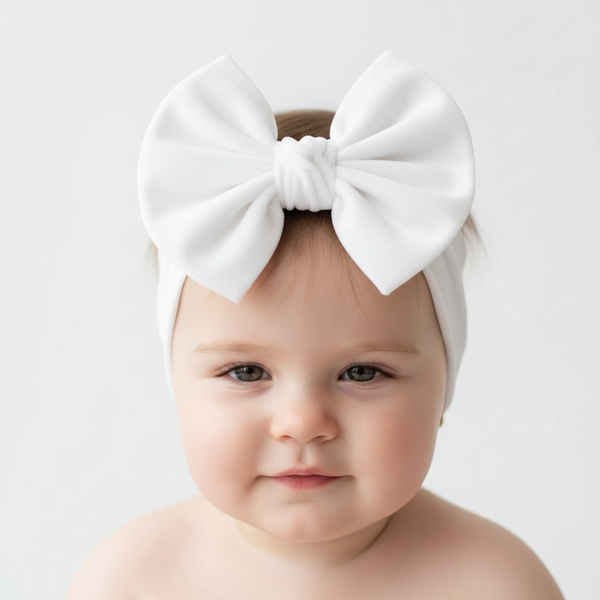 Traditional Baby Girls Large Velour Bow Headband White 0-12 months