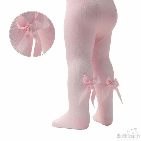 Spanish Style Girls Pink Bow Tights - 0-5y