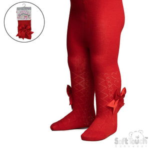 Spanish Style Girls Red Bow Tights - 0-5y
