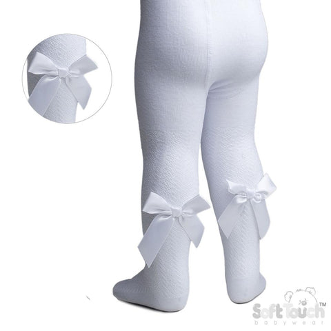Spanish Style Girls White Bow Tights - 0-5y