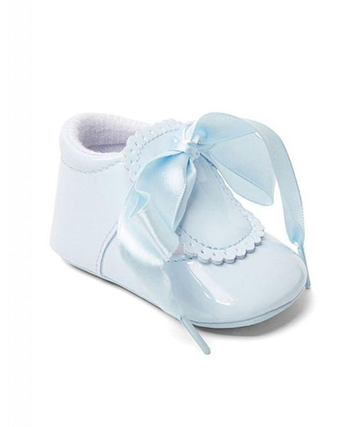 Spanish Style Baby Girls Patent Soft Soled Ribbon Shoes ~ Pink, White & Blue SV908