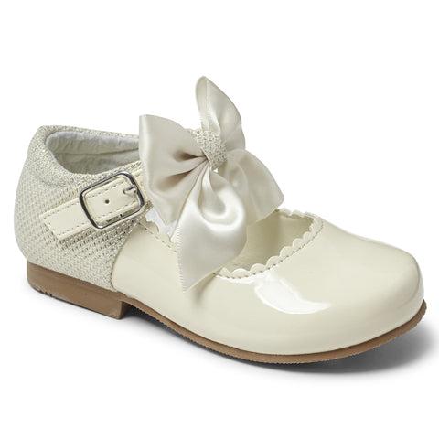 Sevva Girls Cream Patent Mary Jane Bow Shoes - Kristy