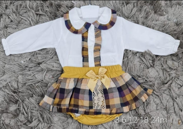 Traditional Baby Girls Mustard Check Jam Pant Set - 3-18m