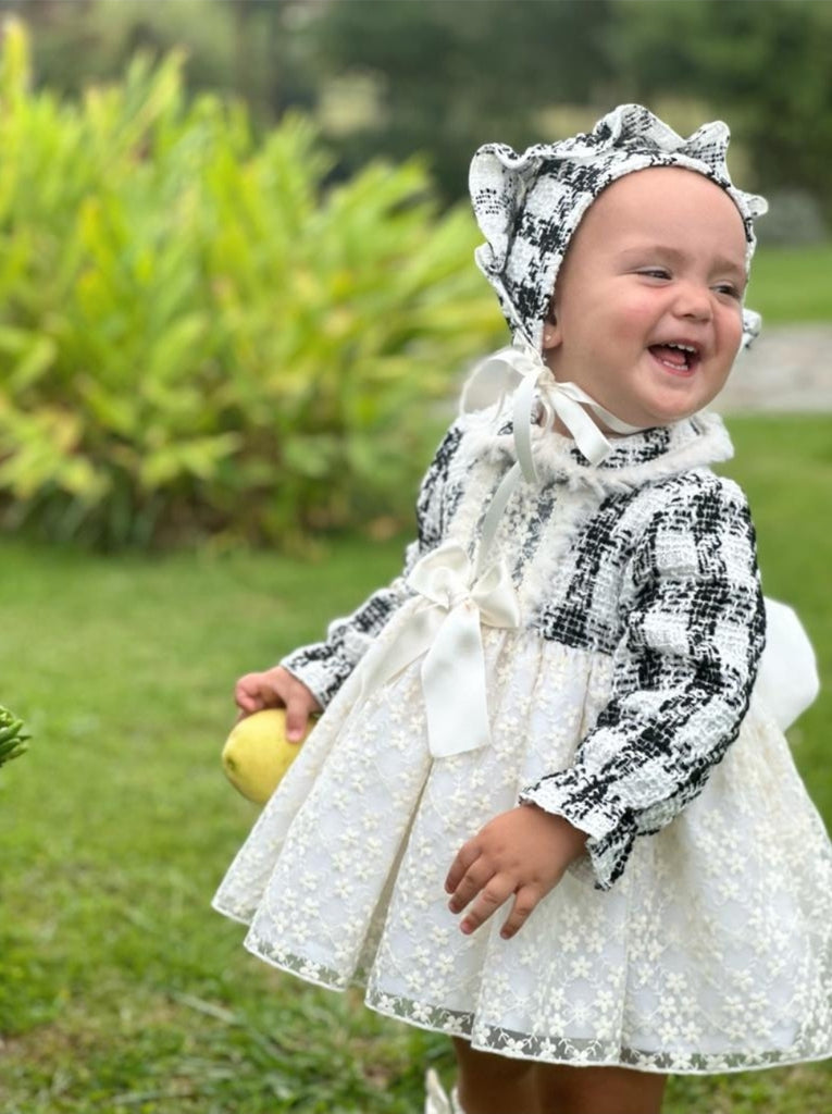 Sonata Infantil Spanish Girls Cream Lace & Tweed Puffball Dress IN2301- Made to Order 6 Months / Black Lace Bow Socks Only Sonata Infantil Spanish Girls Cream Lace & Tweed Puffball Dress IN2301- Made to Order 6 Months / Black Lace Bow Socks Only