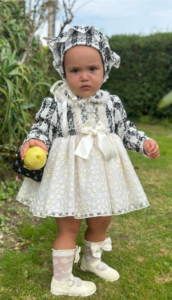 Sonata Infantil Spanish Girls Cream Lace & Tweed Puffball Dress IN2301- Made to Order 6 Months / Bonnet Only Sonata Infantil Spanish Girls Cream Lace & Tweed Puffball Dress IN2301- Made to Order 6 Months / Bonnet Only