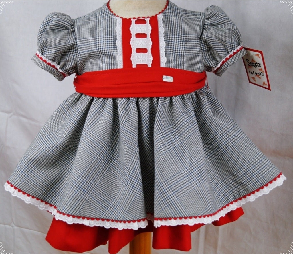 Sonata Infantil Spanish Girls Tartan Prince Of Wales Dress MD328 - MADE TO ORDER