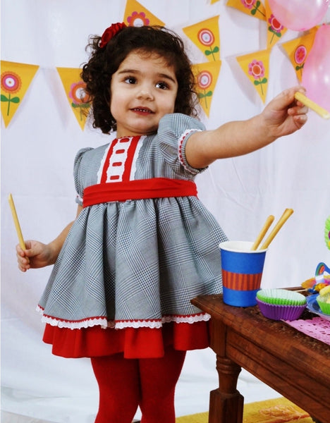 Sonata Infantil Spanish Girls Tartan Prince Of Wales Dress MD328 - MADE TO ORDER