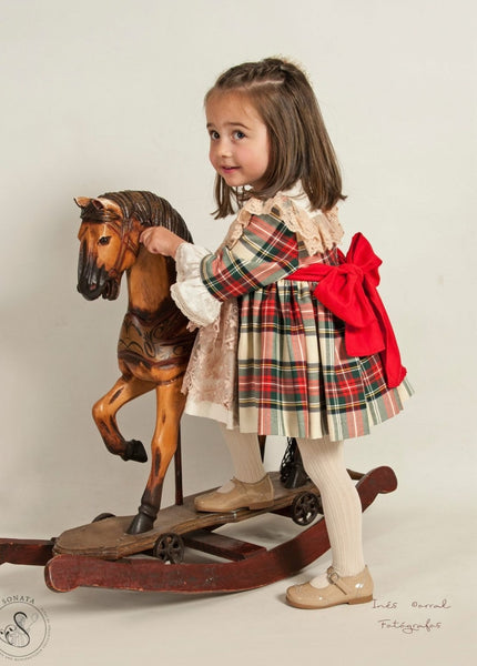 Sonata Infantil Spanish Girls Tartan Lace Puffball Dress MD104 - MADE TO ORDER