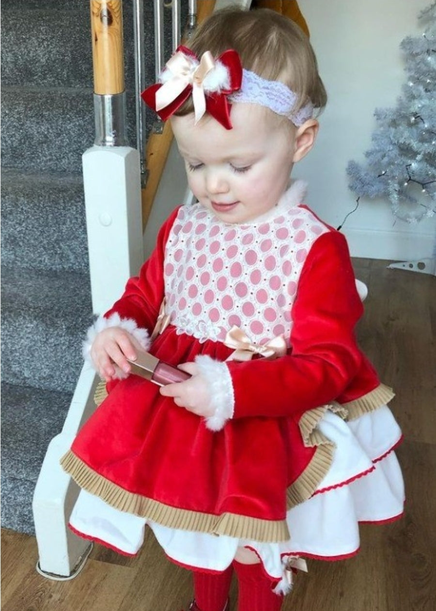 Sonata Infantil Spanish Girls Red & Gold Christmas Puffball Dress MD113 - MADE TO ORDER