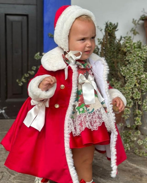 Sonata AW23 Spanish Girls Red  Winter Coat With Fur IN2356 - MADE TO ORDER