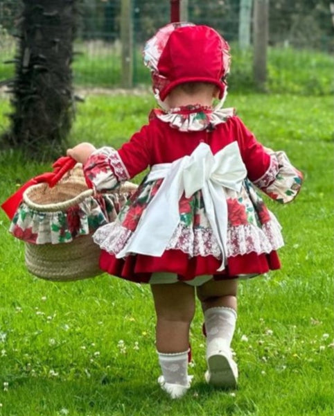 Sonata AW23 Spanish Girls Velvet Christmas Puffball Dress IN2357 - MADE TO ORDER