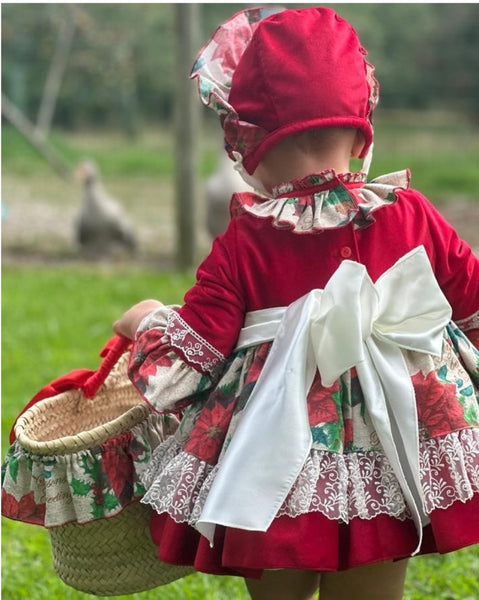 Sonata AW23 Spanish Girls Velvet Christmas Puffball Dress IN2357 - MADE TO ORDER