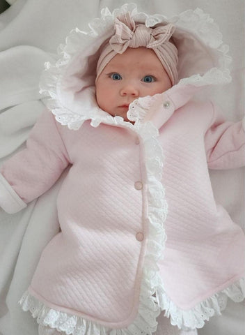 Spanish Baby Girls Pink Hooded Quilted Jacket