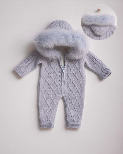 Spanish Baby Boys Blue Chalk Merino Wool Fleece Lined Snowsuit