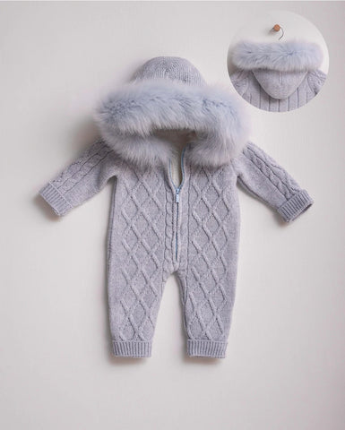 Spanish Baby Boys Blue Merino Wool Fleece Lined Snowsuit