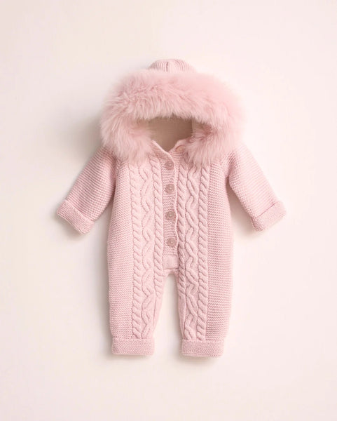 Spanish Baby Girls Pale Pink Merino Wool Fleece Lined Snowsuit