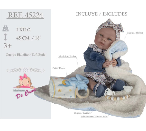 Spanish DeCuevas 45cm Anyl Reborn Baby Doll 45224 - IN STOCK NOW