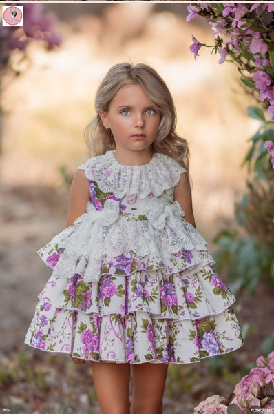 Duerme Safilla SS24 Spanish Girls Pink & Lilac Floral Puffball Dress - 1-8y - IN STOCK NOW