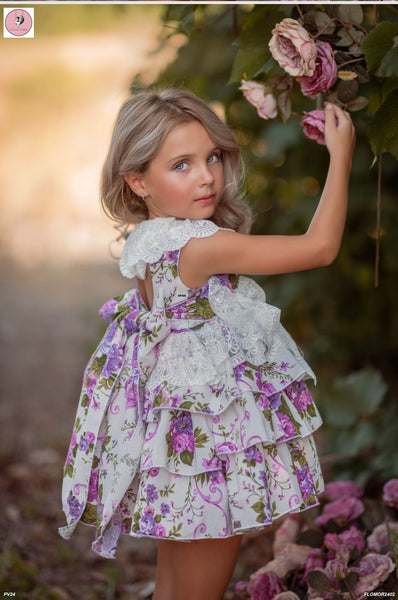 Duerme Safilla SS24 Spanish Girls Pink & Lilac Floral Puffball Dress - 1-8y - IN STOCK NOW