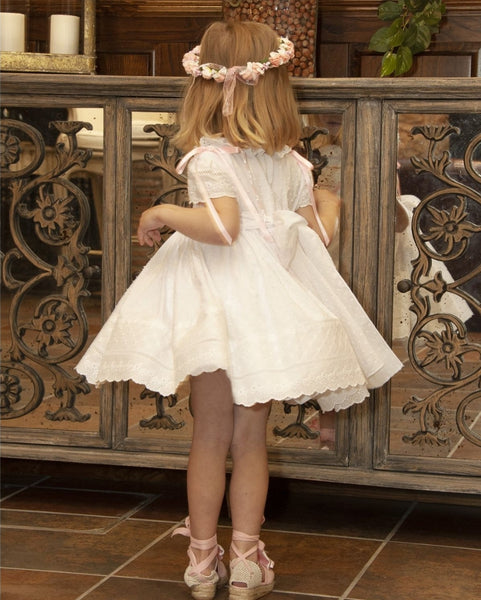 Sonata SS23 Spanish Girls White & Pink Double Smock Dress PC2330 - MADE TO ORDER